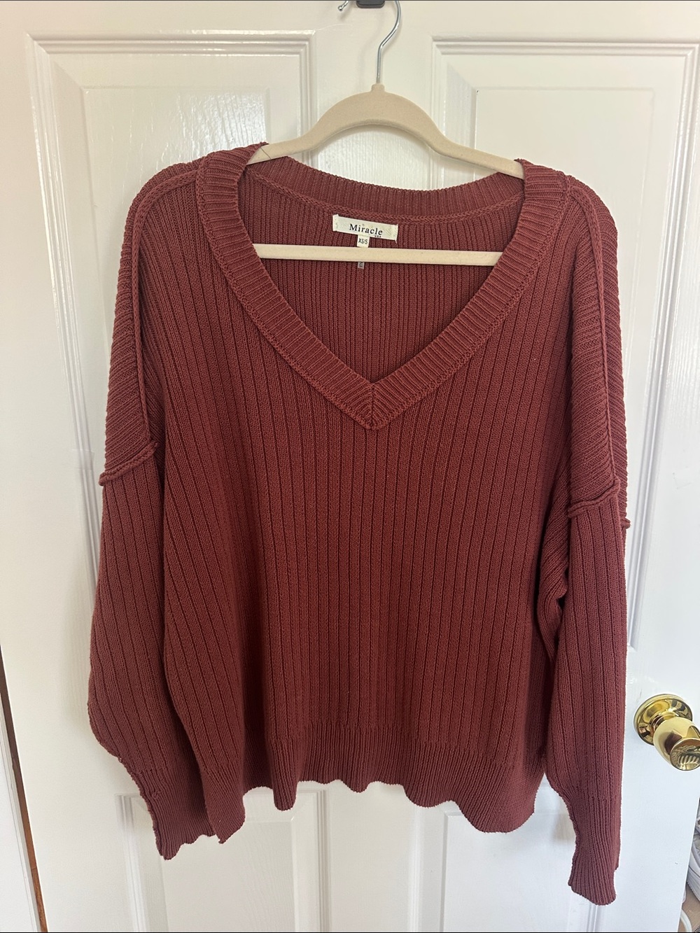 Miracle Rust Ribbed V-Neck Pullover Sweater